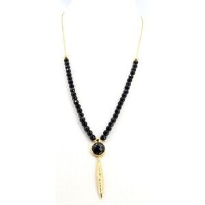 Gorjana Gypset Adjustable Necklace Gold Tone Black Onyx Bolo Drop Pendant Long
